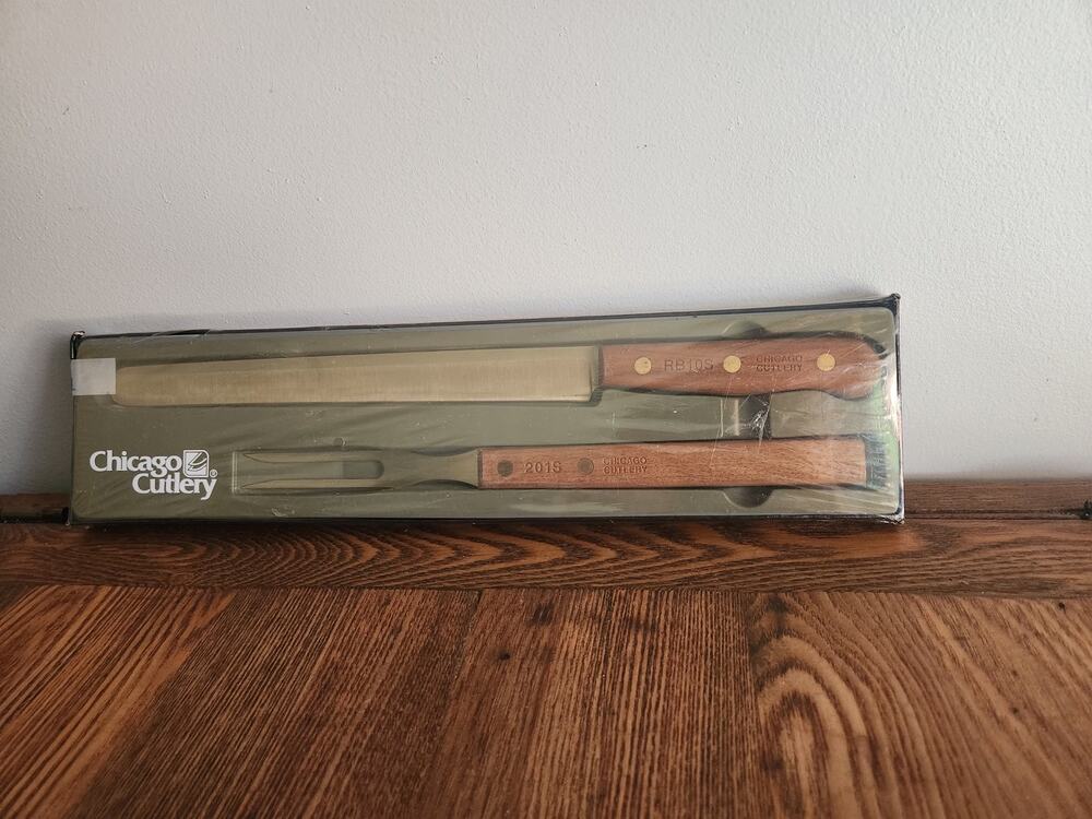 Vintage CHICAGO CUTLERY Carving Set Meat Slicer Knife Fork 201S & RB10S NEW 1991